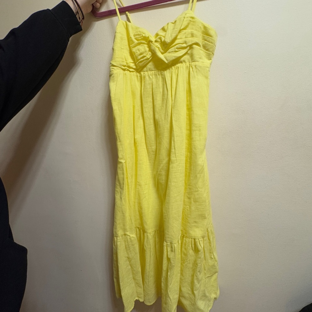 Banana Republic Yellow Ruched Tiered Midi Sundress